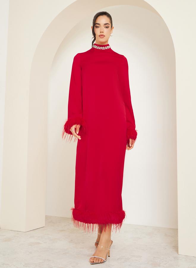 ستايلي فستان ميدي شيفت منمق مع ياقة عالية - Image 3